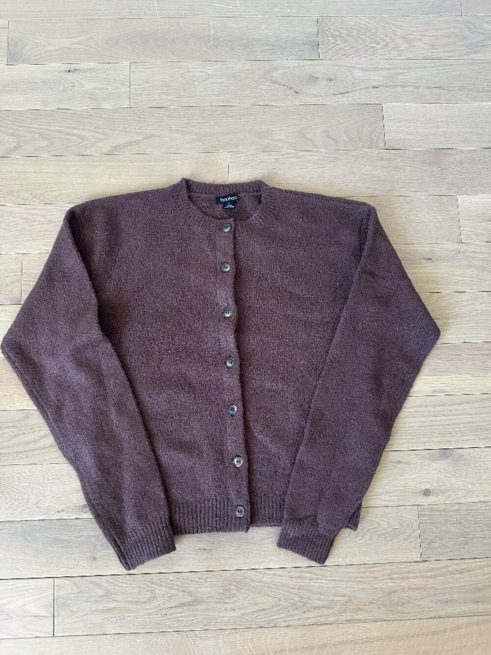 Boohoo Fuzzy Knit Button Front Cardigan Brown M